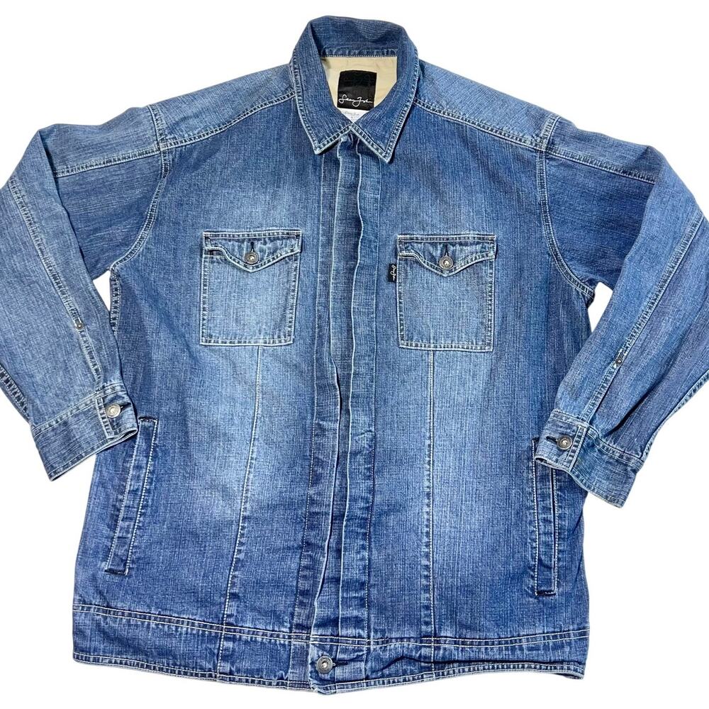 Vintage Sean John Denim Jacket Men Large Blue Heavy Duty Carpenter Hip Hop Y2K